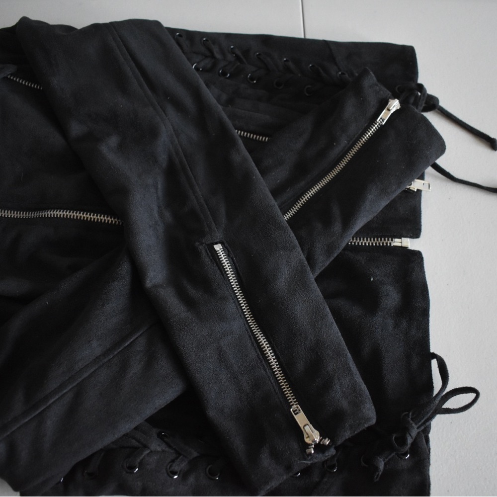 Olivaceous Black Faux Suede Lace Up Moto Jacket Women's Size M - Picture 10 of 10
